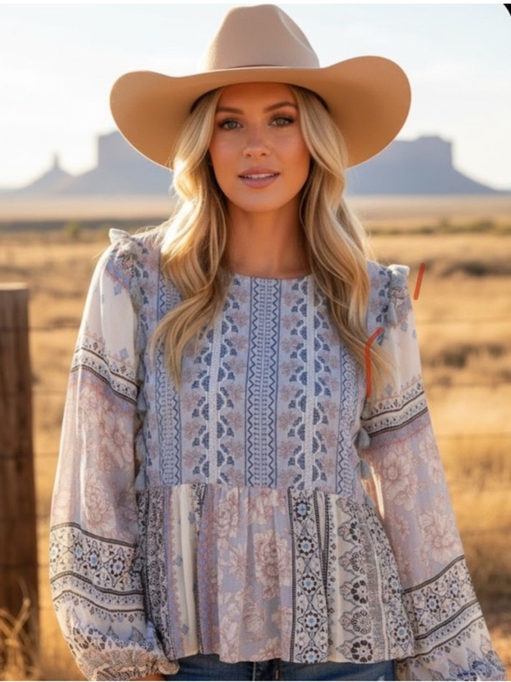 American Eagle Outfitters Bohemian Peasant Top Tassels Balloon Sleeves Multi XS